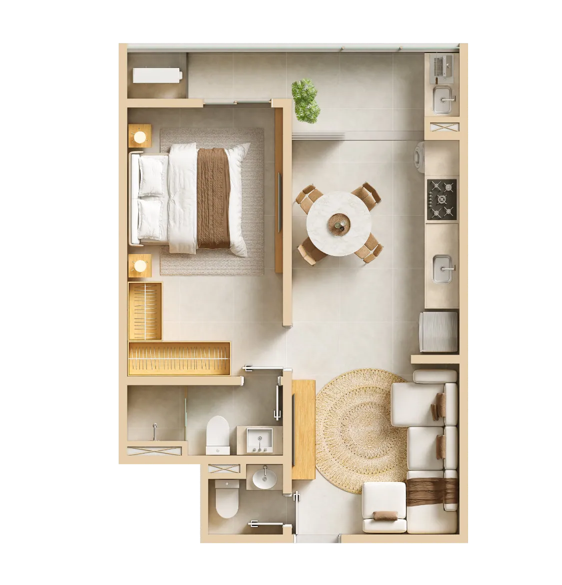 Planta humanizada do apartamento final 03 do Scenarium