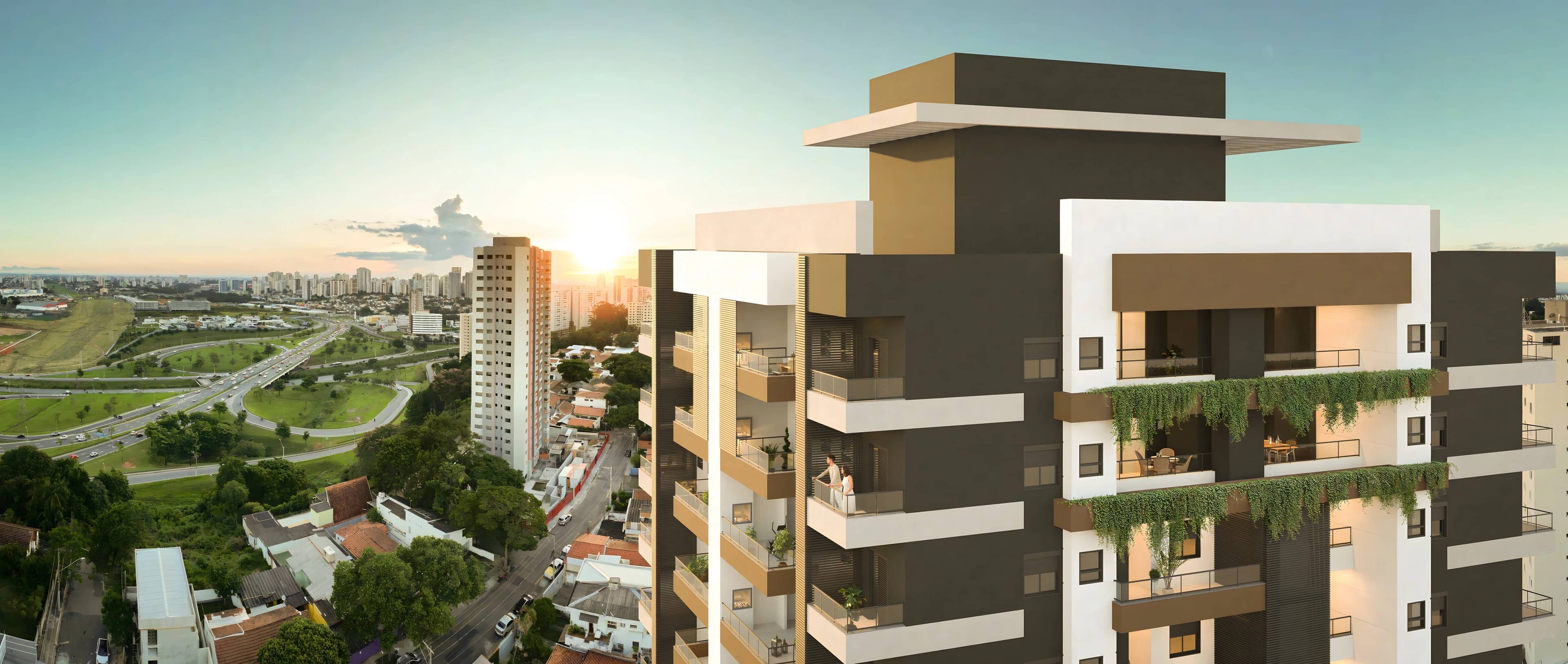 Andares altos do Speciale com varandas e a cidade de São José dos Campos ao fundo